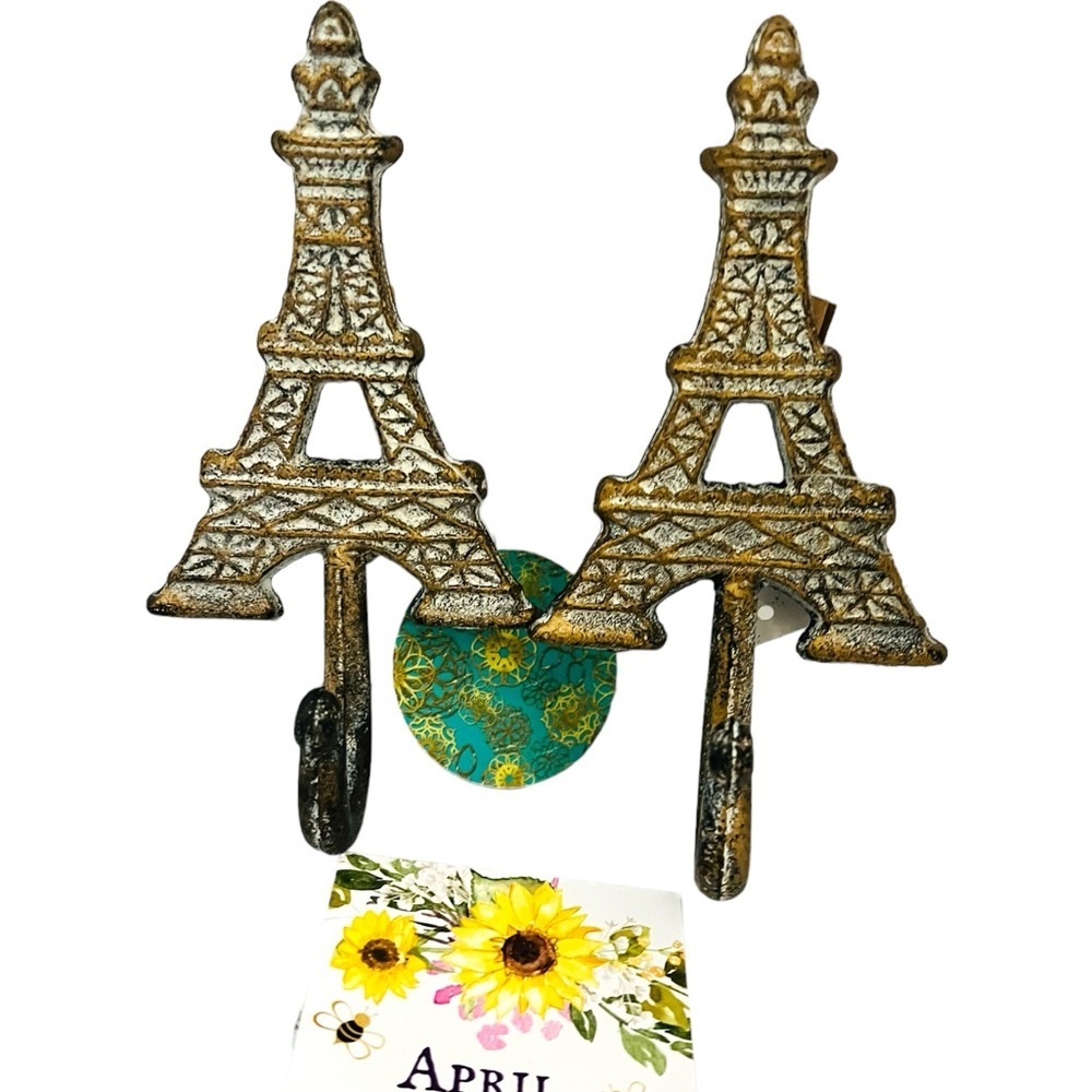 Shabby Chic Farmhouse Paris Eiffel Tower Metal Hook x 2 - Picture 1 of 4